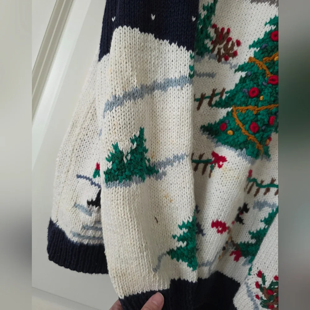 Vintage 90s Northern Isles Hand Knit Christmas Sweater Womens XL Ramie Cotton - Picture 5 of 14